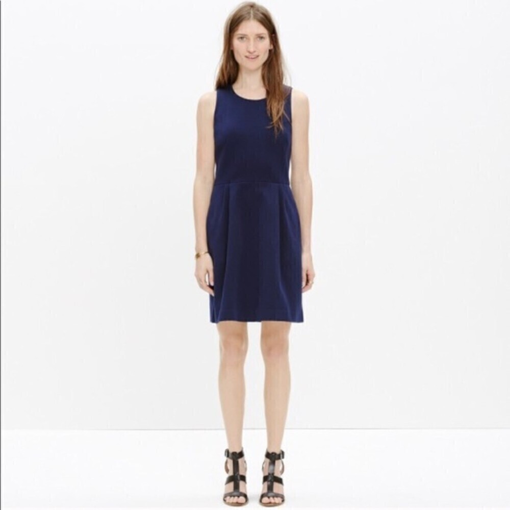 MADEWELL Navy Blue Verse Ponte Fit & Flare Pocket Sleeveless Mini Dress Size XS